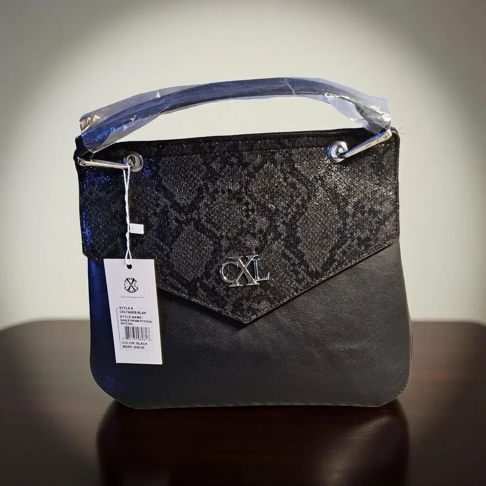 New Christian Lacroix Black Crossbody Sable Prism Python Satchel MSRP $98